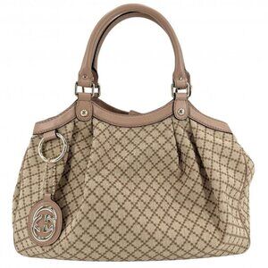 Gucci Handbag Shoulder Ski Tote Canvas Leather Brown X Beige